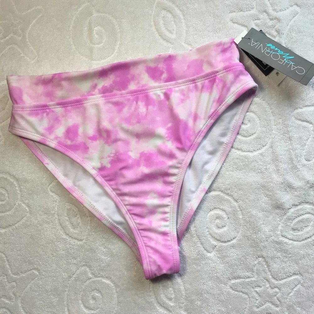 California Waves Pink Tie Dye High Waist Bikini Bottom - Size Small
